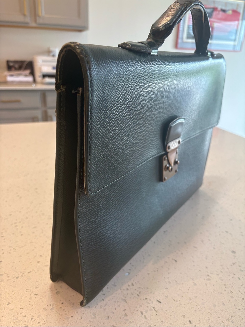 Louis Vuitton Dark Green Leather Briefcase with Brass Lock - Picture 3 of 9